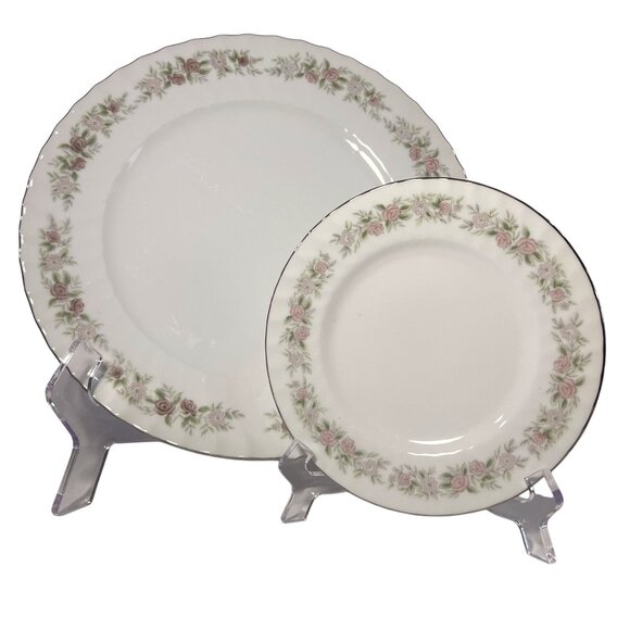 Vintage Dansico Teahouse Rose Fine China 2-Piece Dinner Salad Plate Replacement - Picture 1 of 7